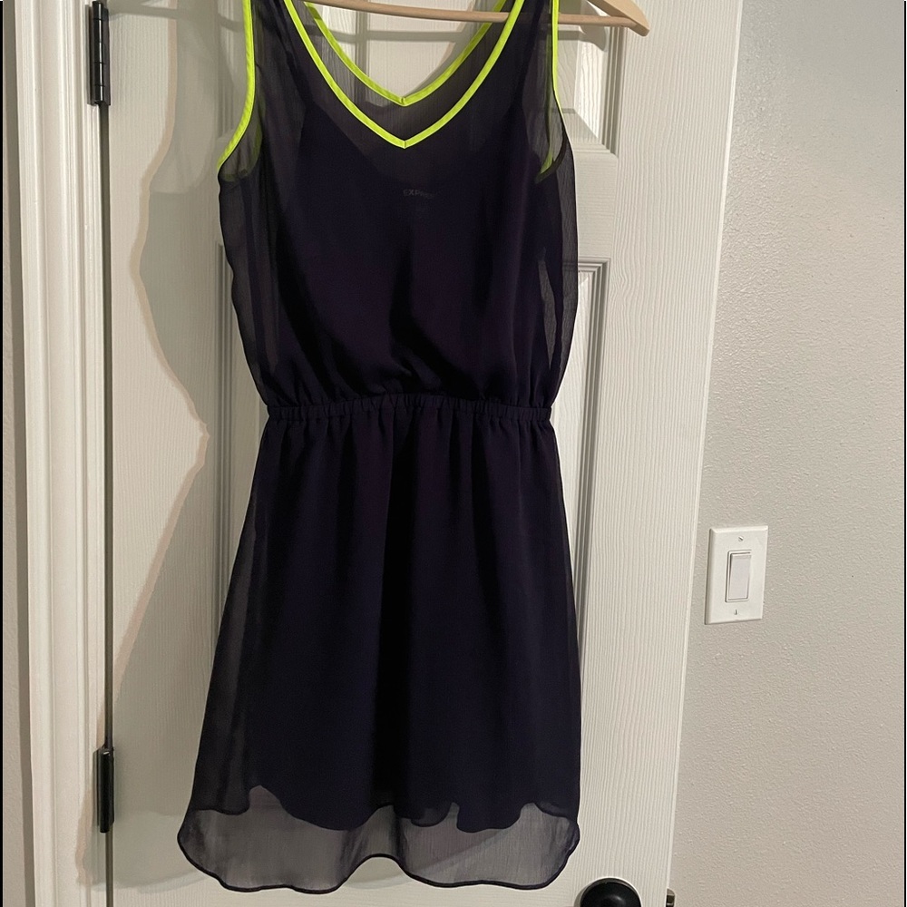 Express Navy sheer dress. Lime green. Silk slip dress